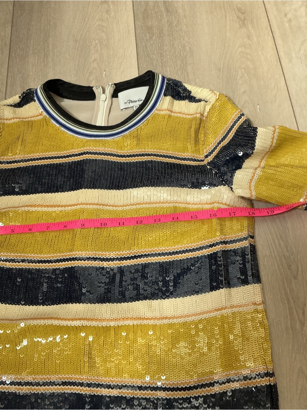 3.1 Phillip Lim Yellow, Navy & Cream Sequin Stripe Short Sleeve Top - Picture 9 of 9